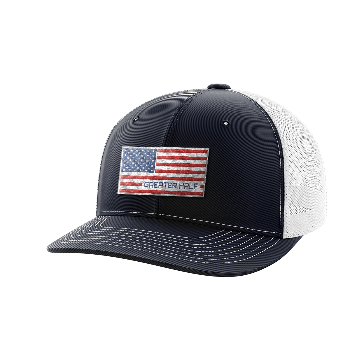 USA Flag Woven Patch Hat Hat Greater Half Navy/White