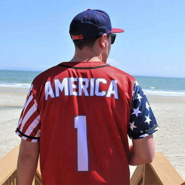 Red America #1 Baseball Jersey Baseball Jersey Greater Half