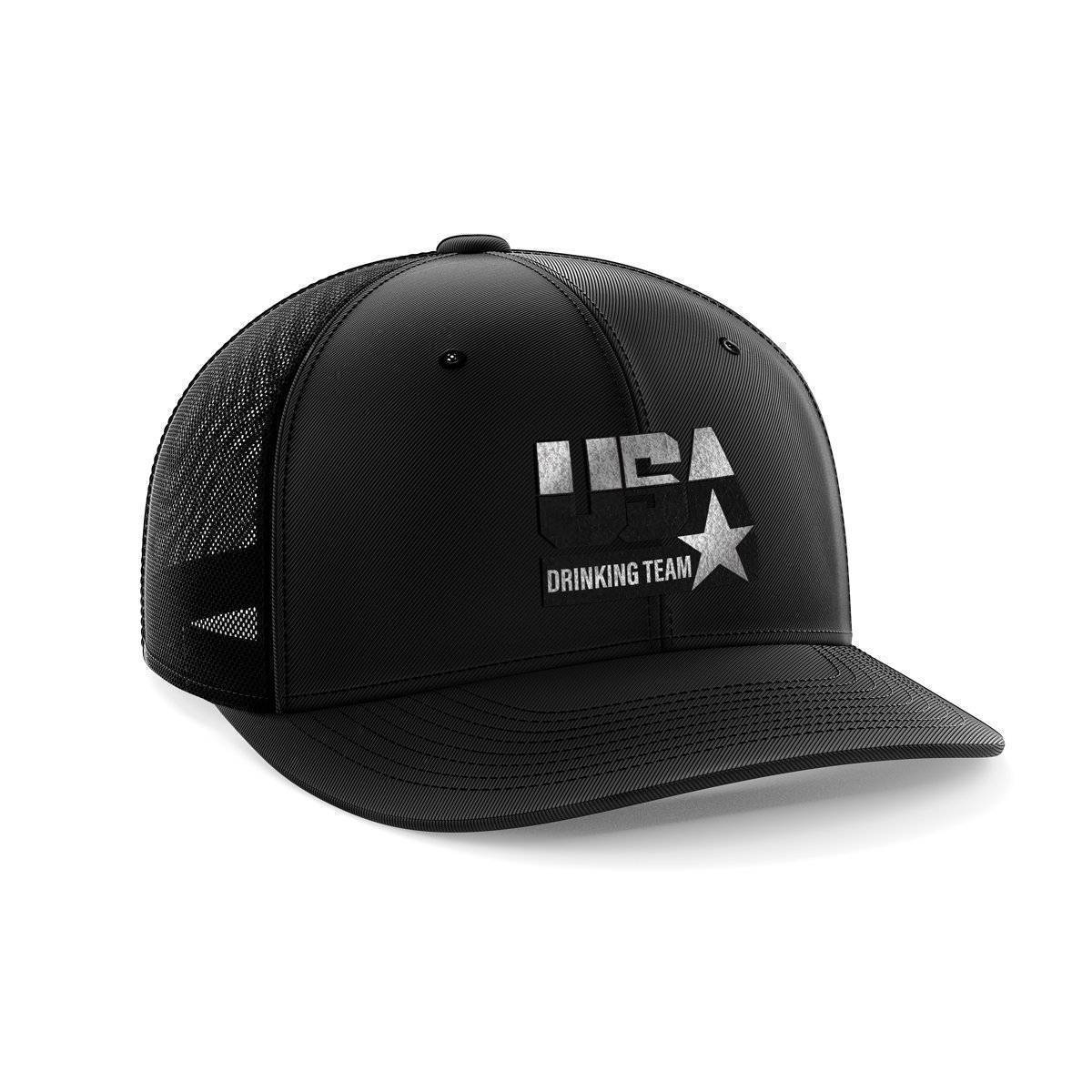 USA Drinking Team Patch Hat Hat Greater Half Black/Black Black Leatherette