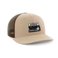 Thumbnail for USA Drinking Team Patch Hat Hat Greater Half Khaki/Coffee Black Leatherette