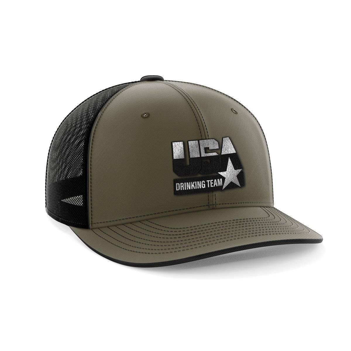 USA Drinking Team Patch Hat Hat Greater Half OD Green/Black Black Leatherette