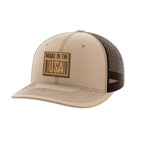 Thumbnail for Made In The USA Leather Patch Hat Hat Greater Half Khaki/Coffee