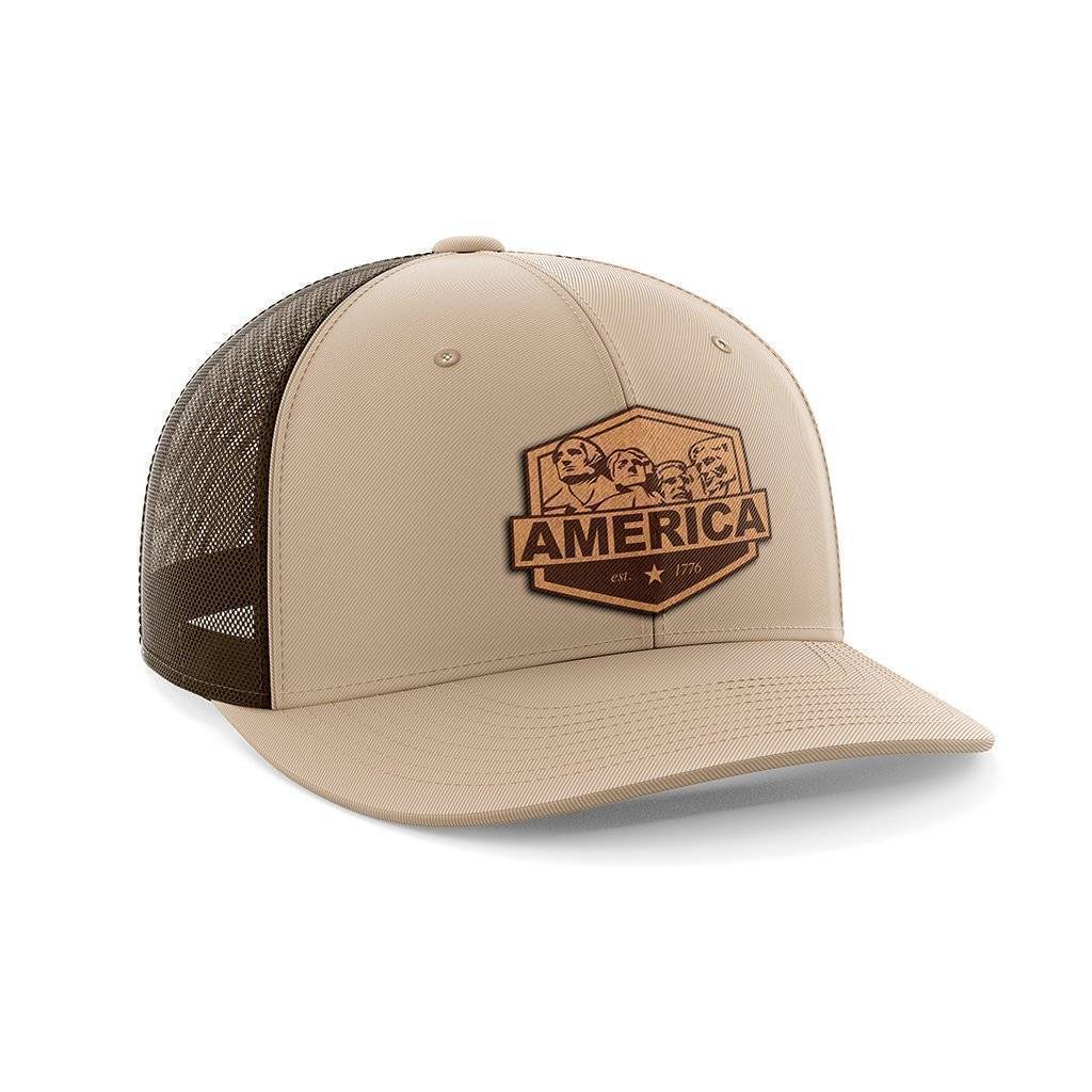 America Mount Rushmore Leather Patch Hat Hat Greater Half Khaki/Coffee