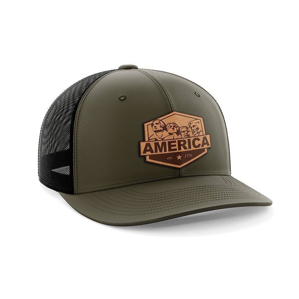 America Mount Rushmore Leather Patch Hat Hat Greater Half OD Green/Black