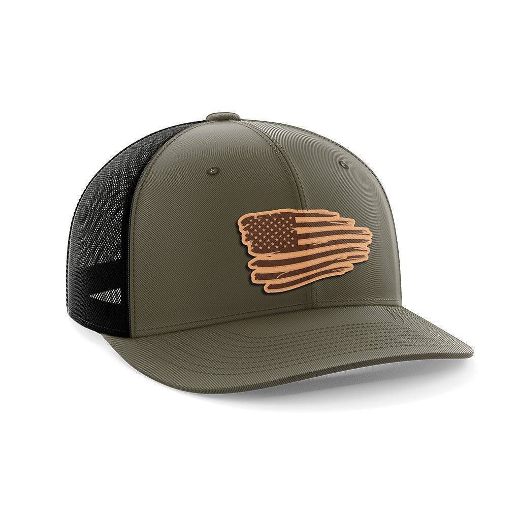 Torn Flag Patch Hat Hat Greater Half OD Green/Black Genuine Leather