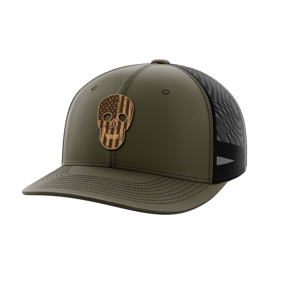 Skull Flag Leather Patch Hat Hat Greater Half OD Green/Black