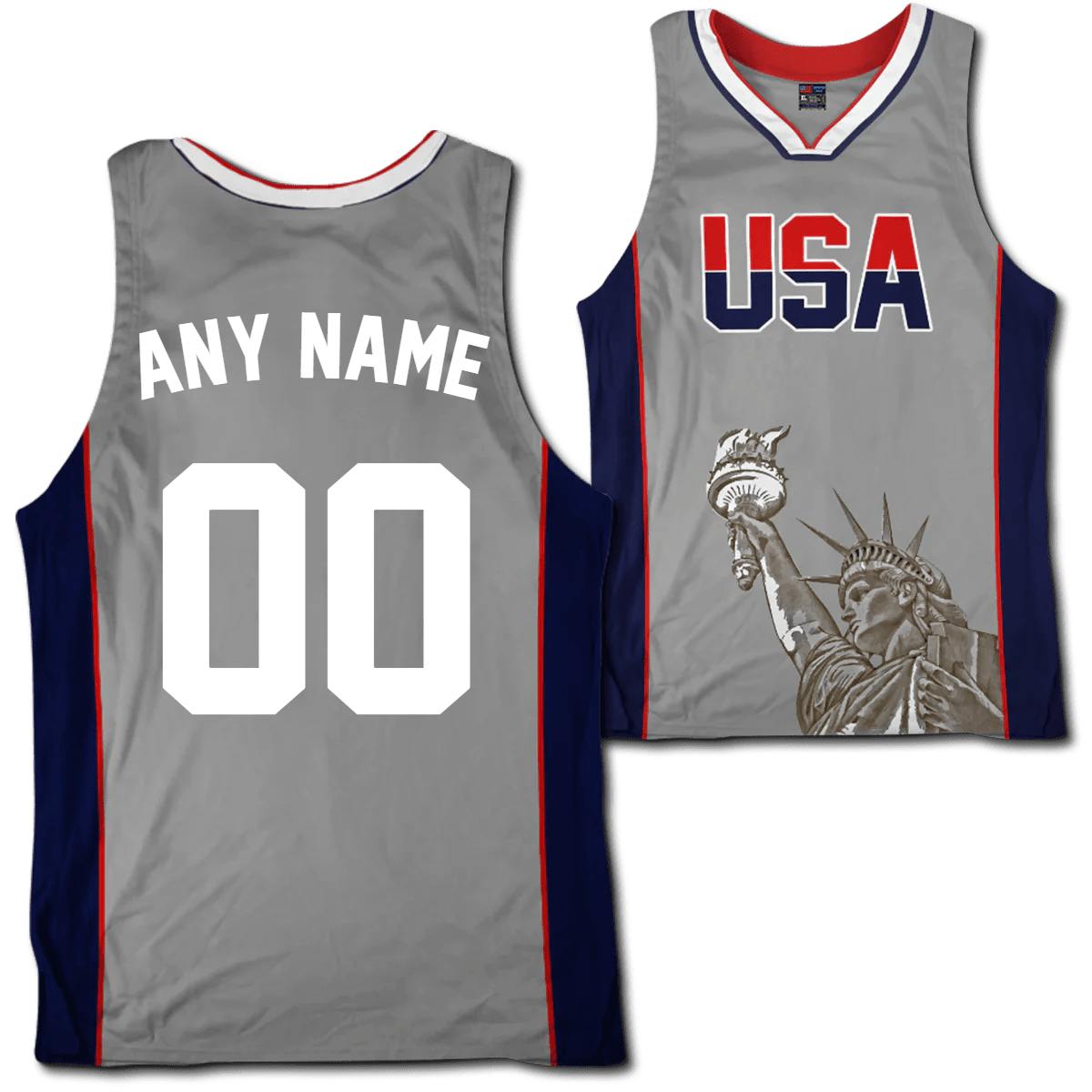 Custom Grey USA Basketball Jersey - Greater Half