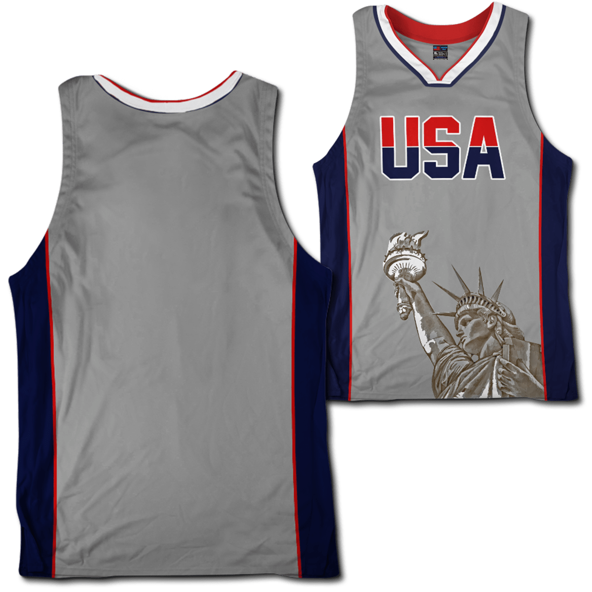 Custom Grey USA Basketball Jersey - Greater Half