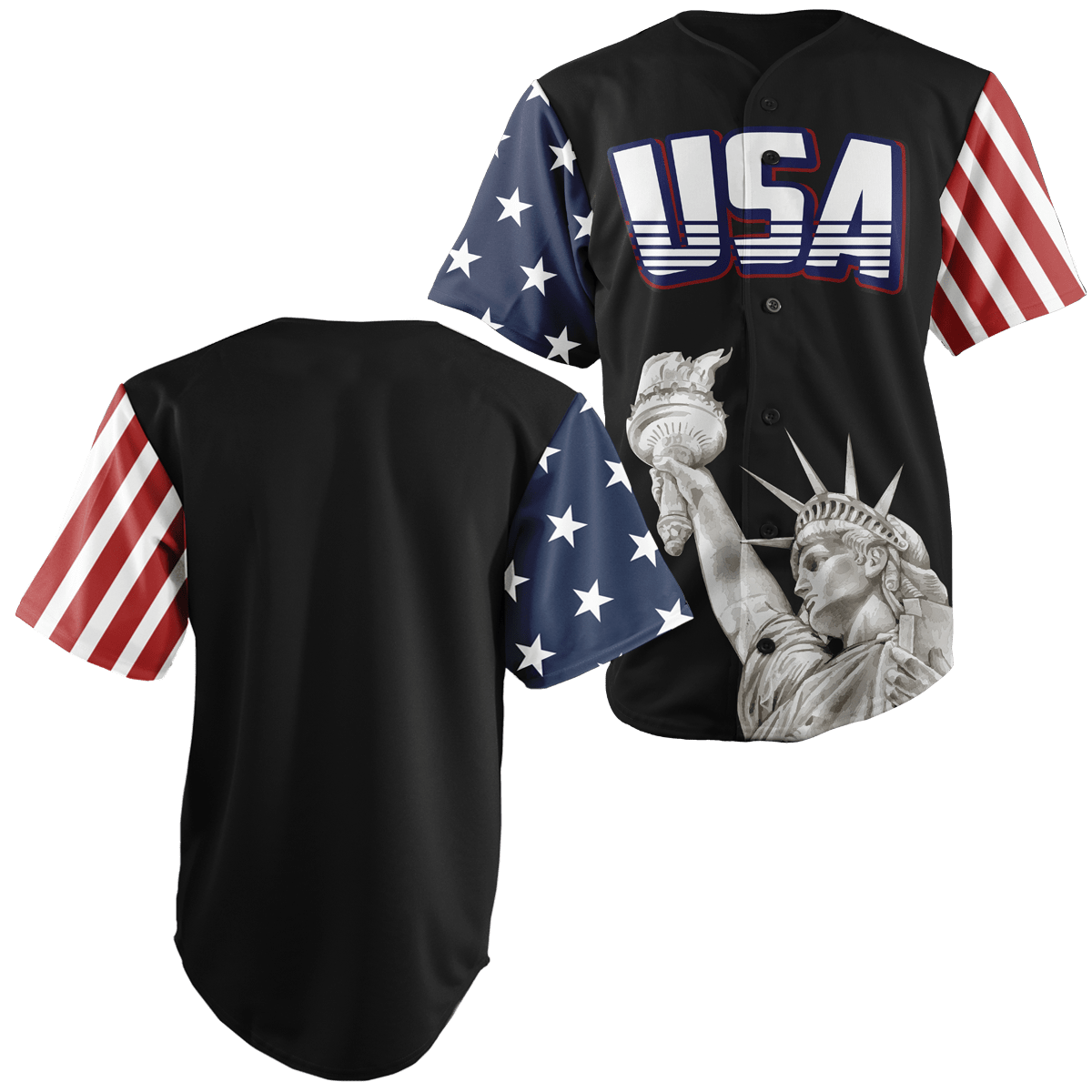 Custom Black USA Baseball Jersey - Greater Half