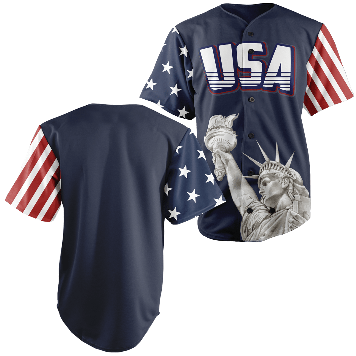 Custom Blue USA Baseball Jersey - Greater Half