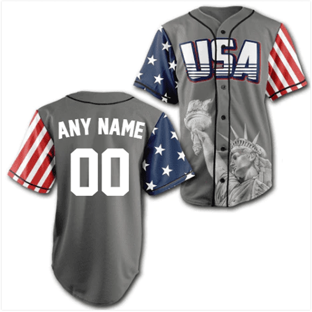 Custom Grey USA Baseball Jersey - Greater Half