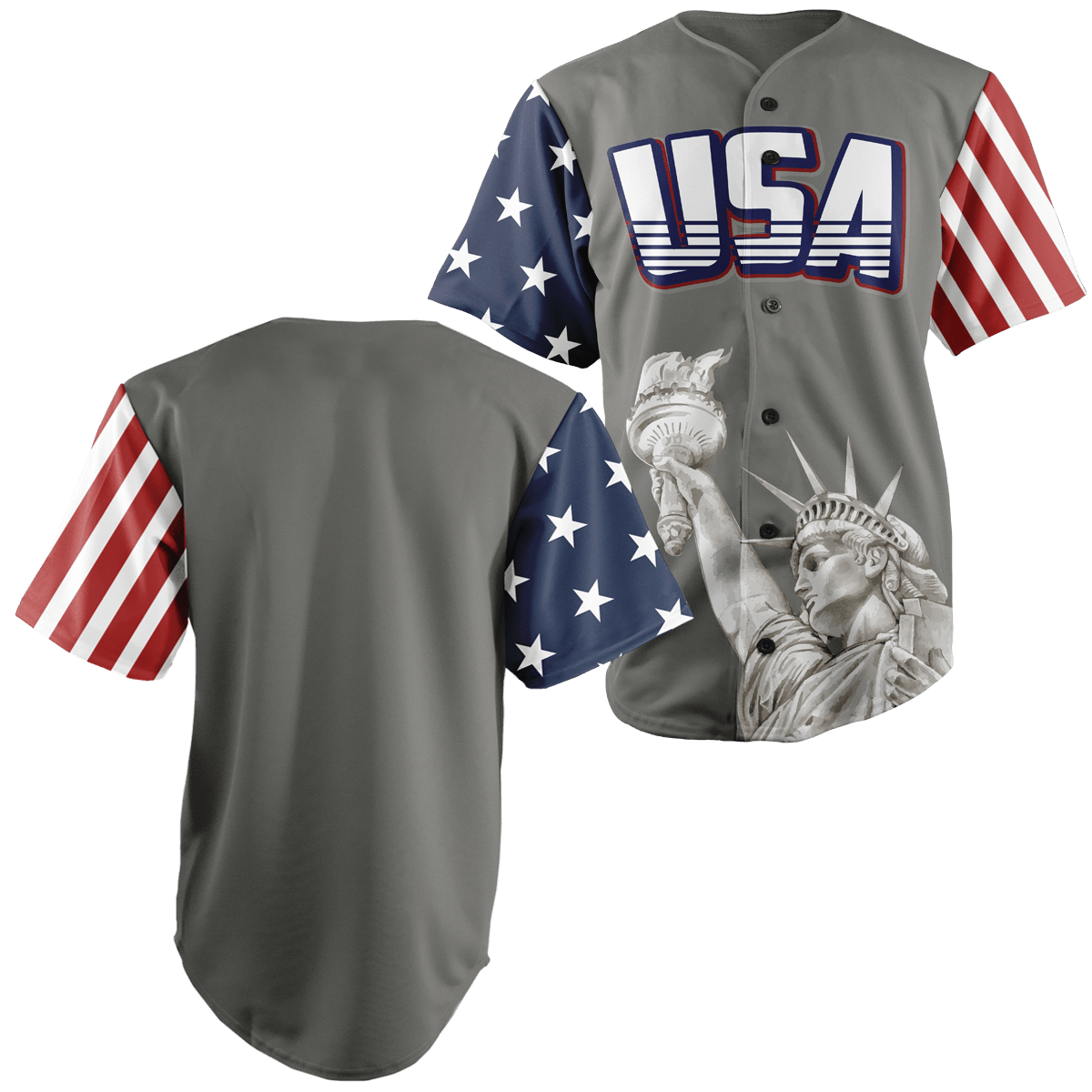 Custom Grey USA Baseball Jersey - Greater Half