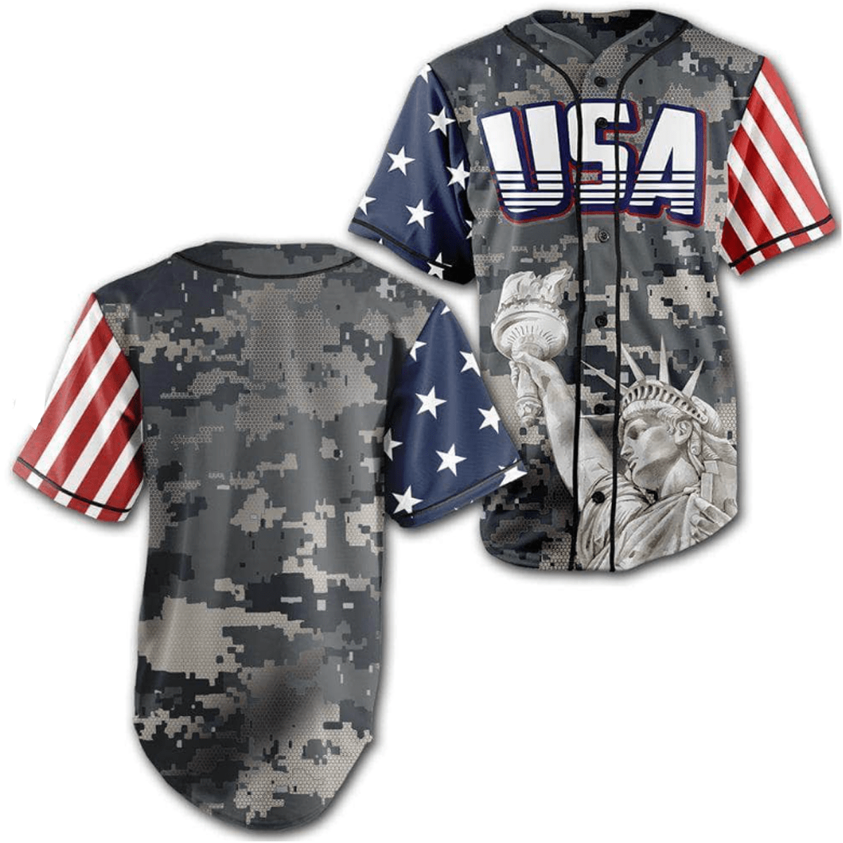 Custom Teal Camo USA Baseball Jersey - Greater Half