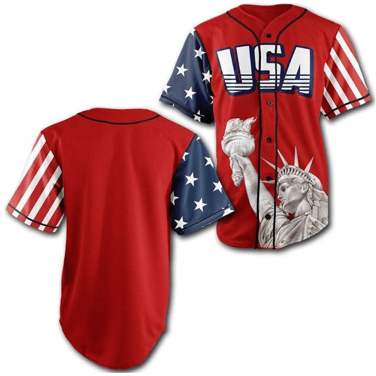 Custom Red USA Baseball Jersey - Greater Half