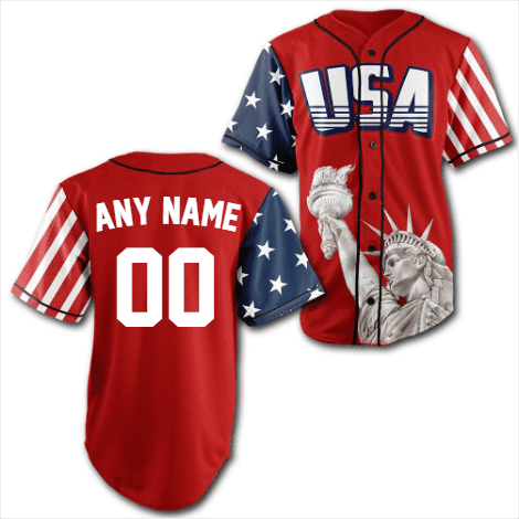 Custom Red USA Baseball Jersey - Greater Half