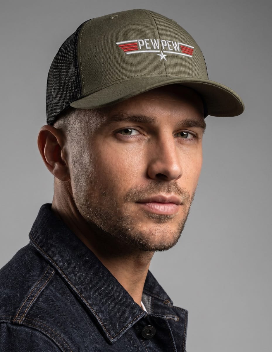 Pew Pew Embroidered Trucker Hat Hat Greater Half