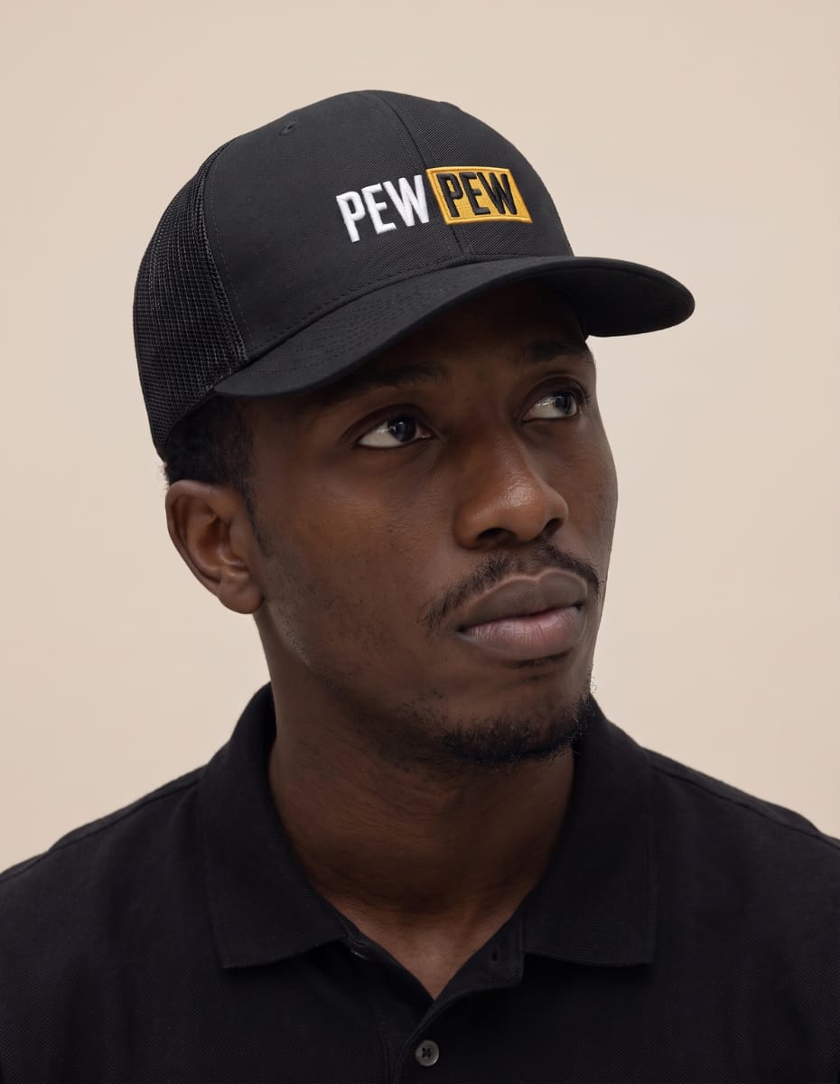 Pew Pew Hub Embroidered Trucker Hat Hat Greater Half