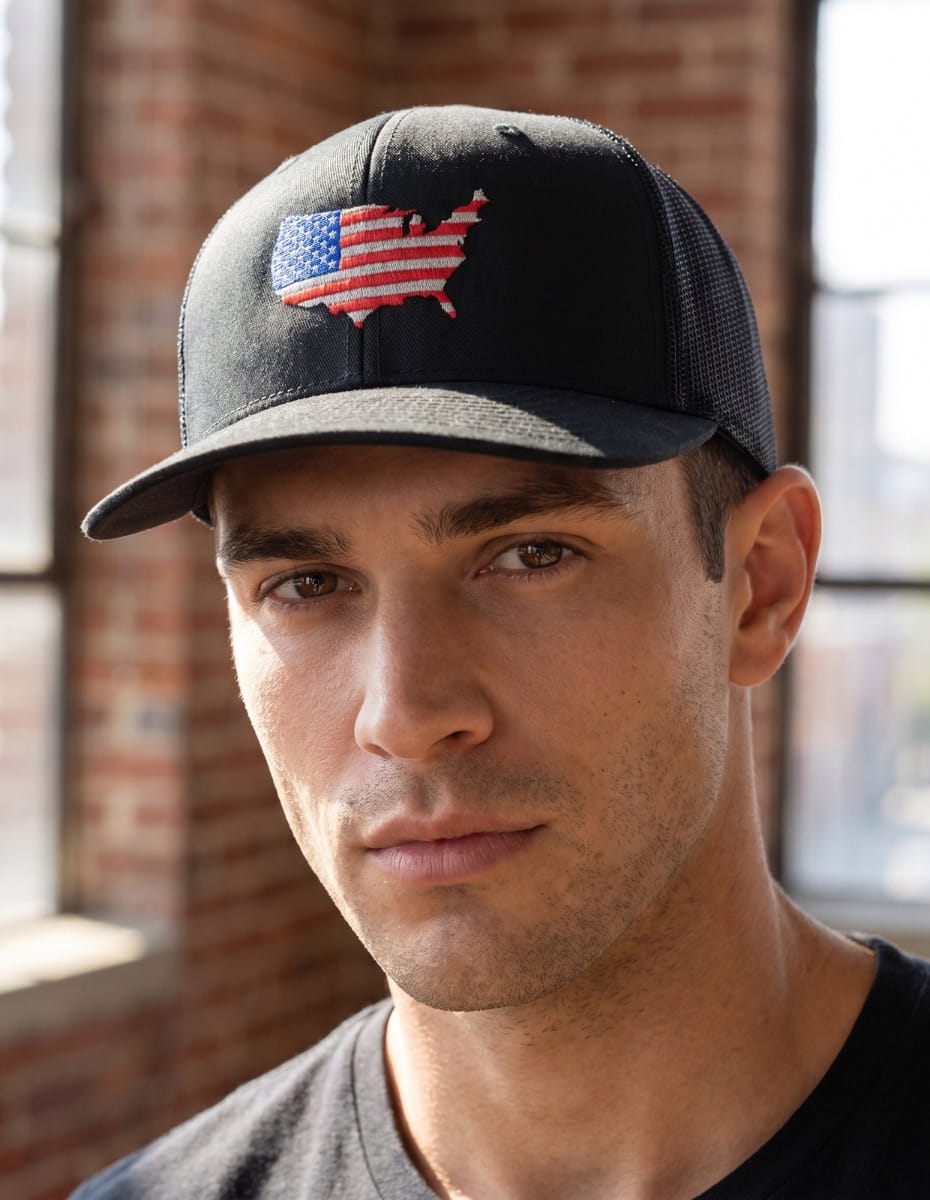 USA Flag Embroidered Trucker Hat Hat Greater Half