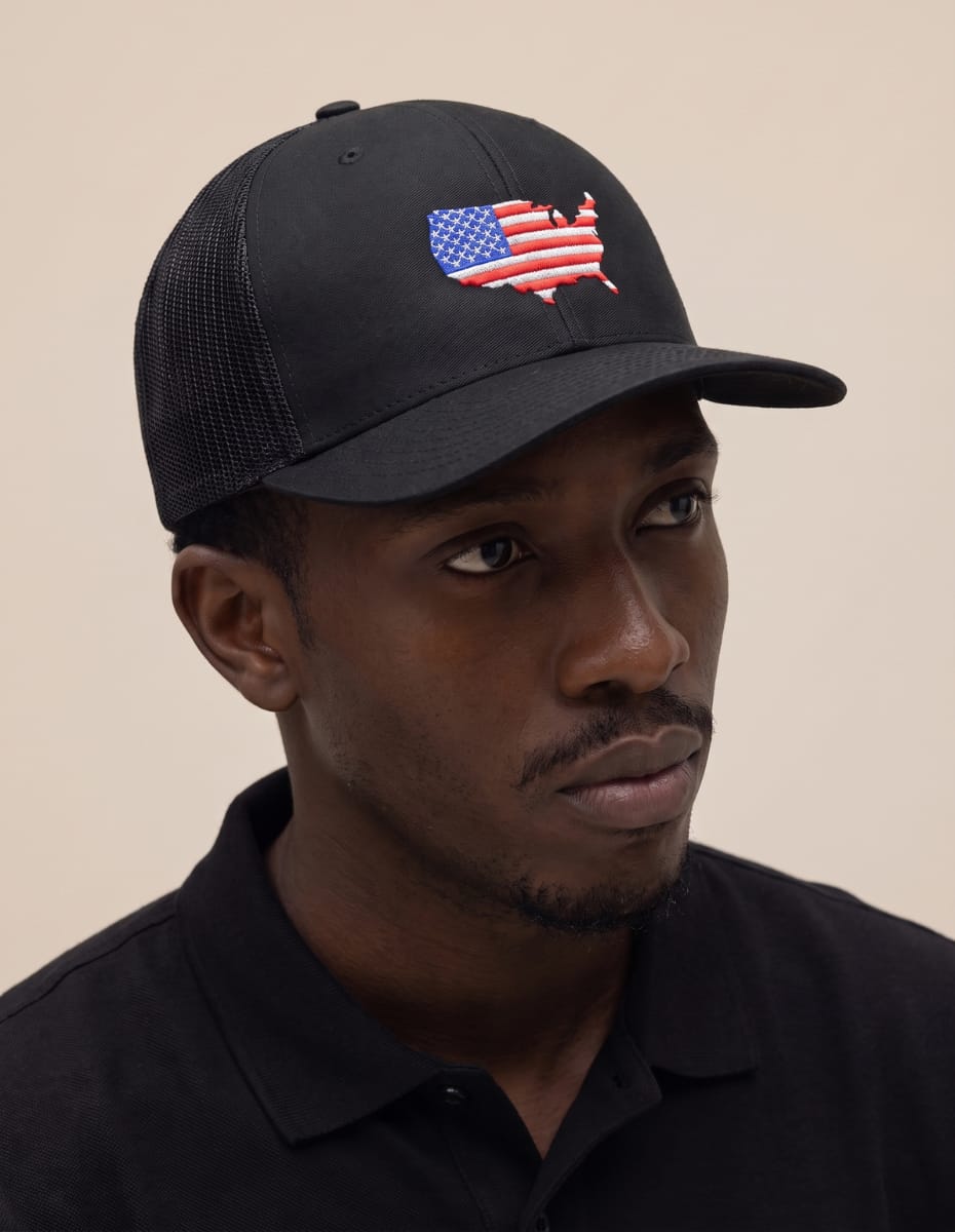 USA Flag Embroidered Trucker Hat Hat Greater Half