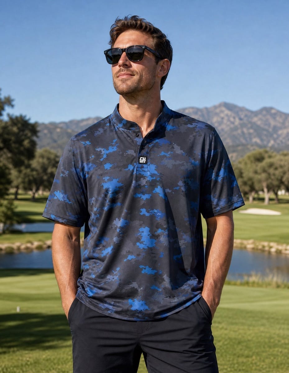 Blue Camo Henley Polo Henley Polo Greater Half