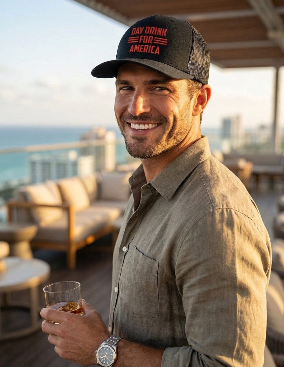 Day Drink For America Embroidered Trucker Hat Hat Greater Half