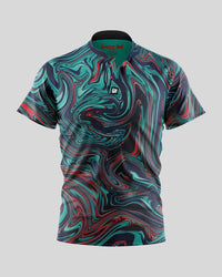 Thumbnail for Ink Spill Henley Polo Henley Polo Greater Half Turquoise S