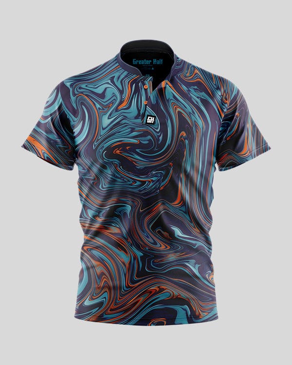 Ink Spill Henley Polo Henley Polo Greater Half Blue S