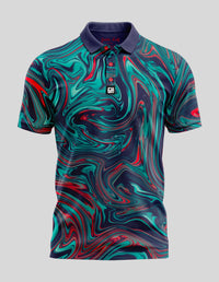 Thumbnail for Ink Spill Polo Golf Polo Greater Half S Turquoise